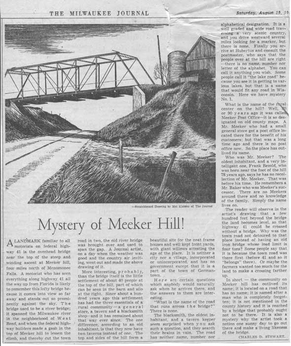 Mystery of Meeker Hill!; Milwaukee Journal Article by Charles Stewart published on 19 August 1967; shared by John Scott of Brookfield